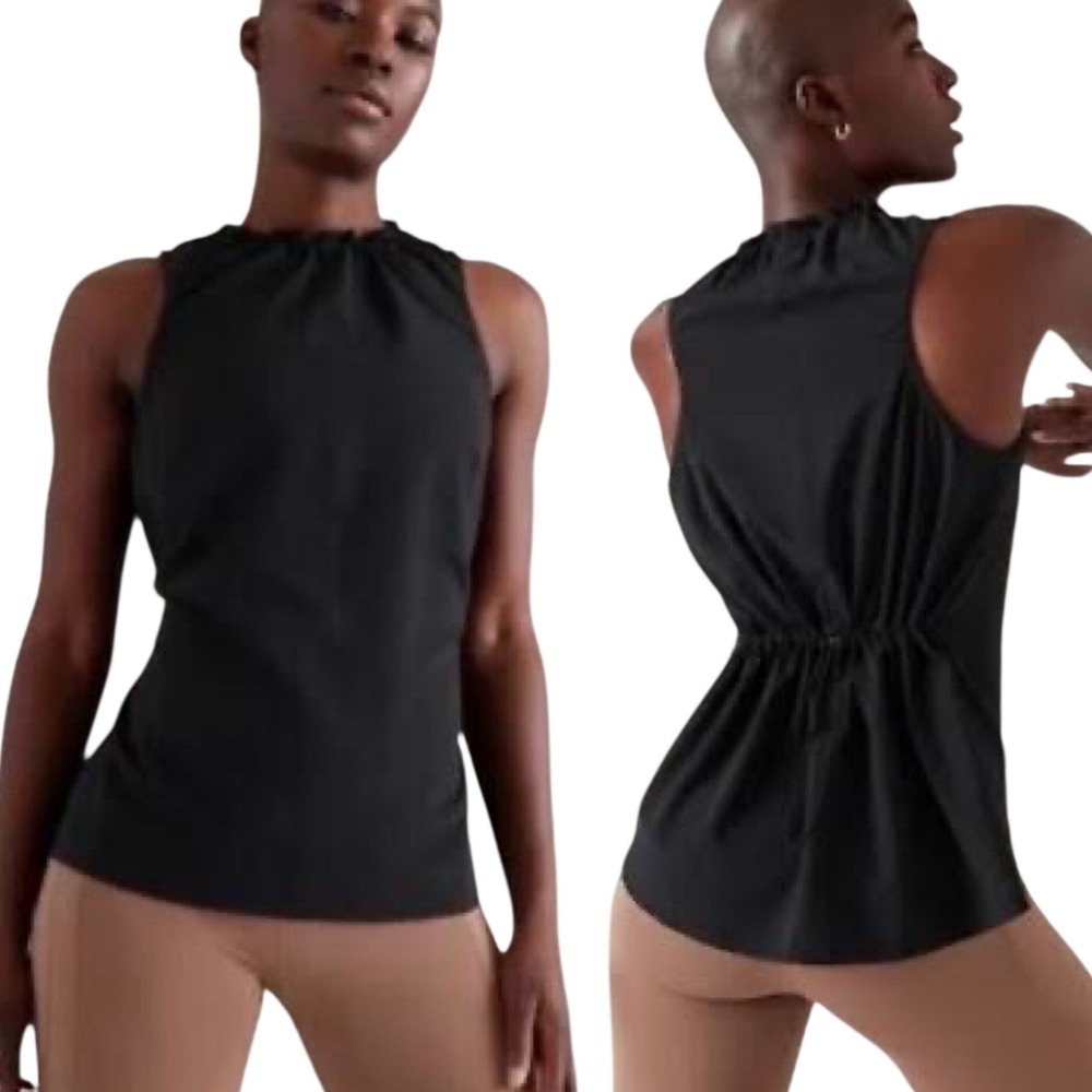 Athleta Boundless Tank Black Ripstop‎ High Neck Sleeveless Cinch Back XXS 588129